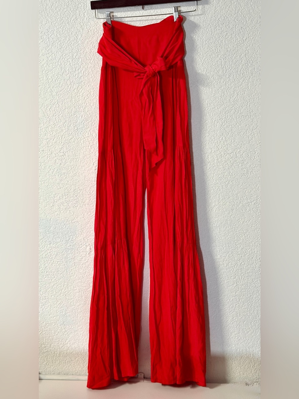 Free people Palermo Boho Ultra wide Gauzy high waisted Tie waist Red pants
